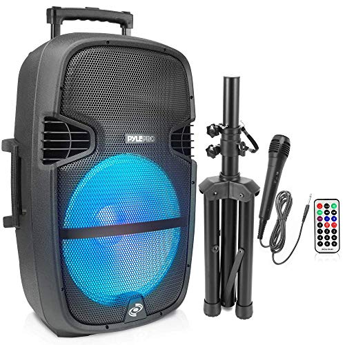 Pyle Portable Bluetooth PA Speaker System - 1000W Outdoor Bluetooth Speaker Portable PA System w/Microphone in, Party Lights, USB SD Card Reader, FM Radio, Wheels - Remote Control, Tripod-  PPHP1548B