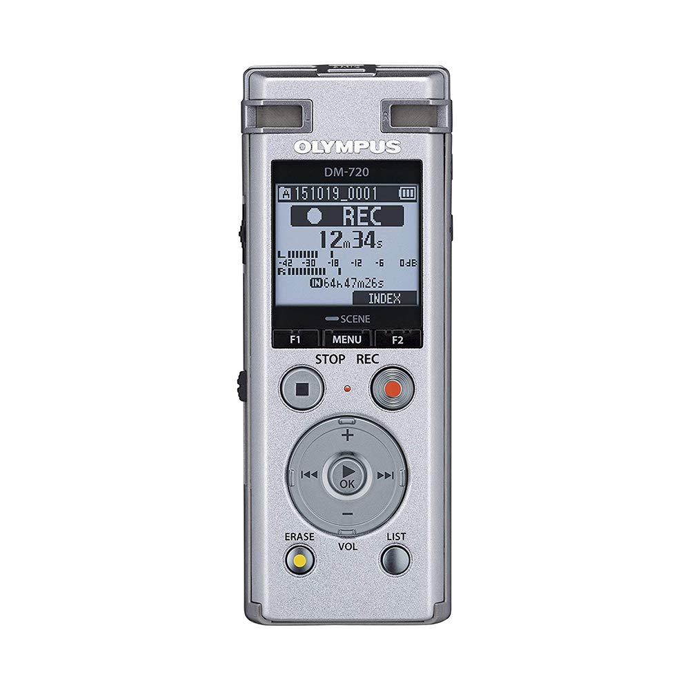 Olympus OM Digital Solutions Voice Recorder DM-720 with 4GB, Micro SD Slot, USB Charging, Direction PC Connection, Transcription Mode, Silver