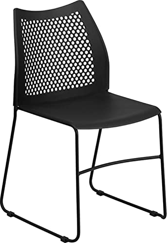 Flash Furniture 5 Pk. HERCULES Series 661 lb. Capacity Black Sled Base Stack Chair with Air-Vent Back -, 5-RUT-498A-BLACK-GG