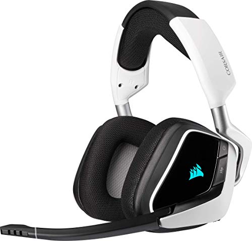 Corsair VOID ELITE RGB Wireless Gaming Headset (7.1 Surround Sound, Low Latency 2.4 GHz Wireless, 40ft Wireless Range, Customisable RGB Lighting, Durable Aluminium with PC, PS4 Compatibility) - White