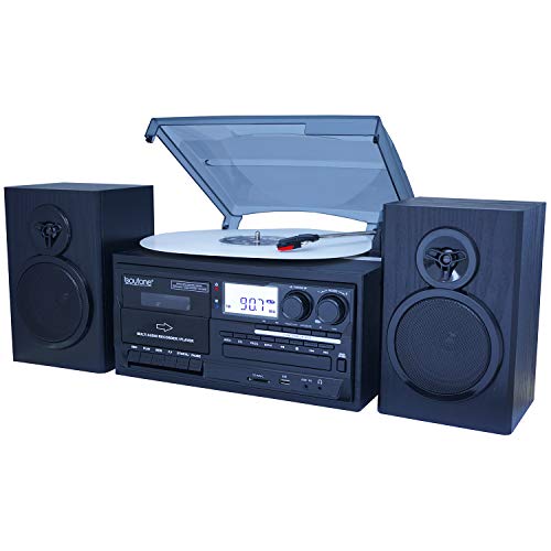 Boytone BT-28SPB, Bluetooth Classic Style Record Player Turntable with AM/FM Radio, Cassette Player, CD Player, 2 Separate Stereo Speakers, Record Vinyl, Radio, Cassette to MP3, SD Slot, USB, AUX