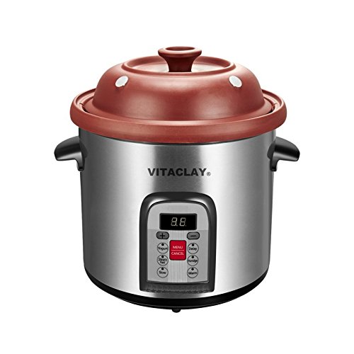 Vitaclay VM7800-5C Smart Organic Clay Multi-Crocks N' Stock Pot, 6.5 quart, Stainless Steel/Black