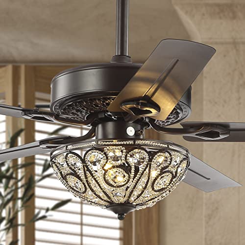 JONATHAN Y JYL9704A Classic Ali 3-Light Fandelier with Remote, Wrought Iron LED Ceiling Fan, 48