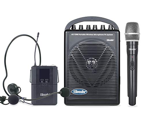 Hisonic HS120B Rechargeable & Portable PA (Public Address) System with Built-in UHF Wireless Microphone (1 Handheld +1 Belt-Pack)