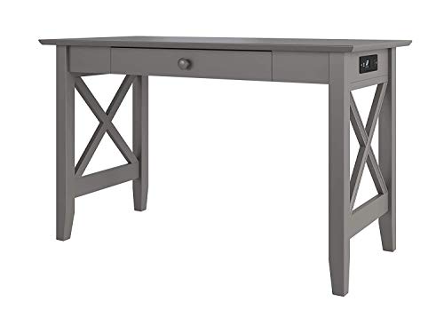 Atlantic Furniture Lexi Desk with Drawer with Charging Station, Grey