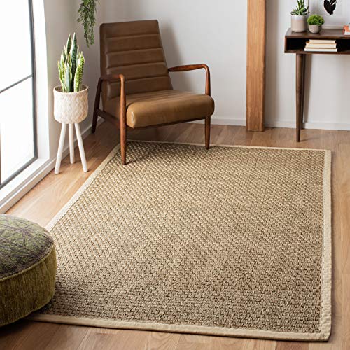Safavieh Natural Fiber Collection NF114J Basketweave Natural and Ivory Summer Seagrass Square Area Rug (9' Square)