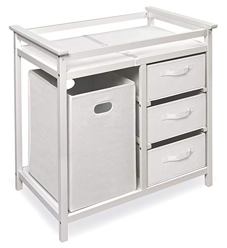 Badger Basket Modern Baby Changing Table with Laundry Hamper, 3 Storage Baskets, and Pad