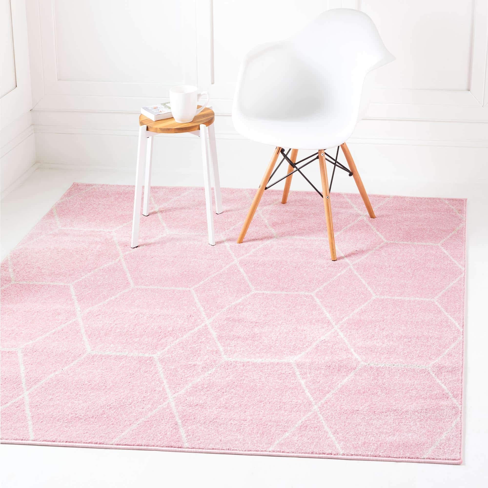 Unique Loom Trellis Frieze Collection Area Rug - Geometric (6' Square, Light Pink/ Ivory)