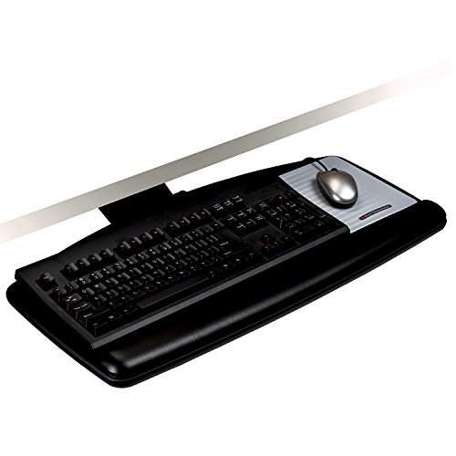 3M Keyboard Tray, Just Lift to Adjust Height and Tilt, Sturdy Tray Includes Gel Wrist Rest and Precise Mouse Pad, Swivels Side to Side and Stores Under Desk, 23