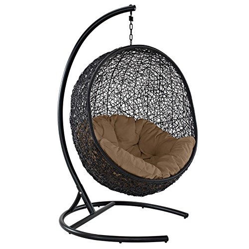 Modway EEI-739-MOC-SET Encase Wicker Rattan Outdoor Patio Porch Lounge Egg, Swing Chair with Stand, Mocha