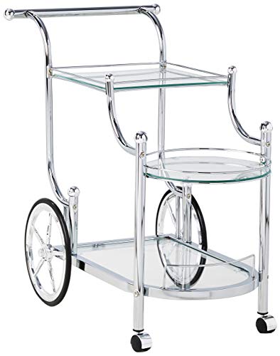 Coaster Home Furnishings CO- Wheeled Serving Cart with Finials, Chrome and Clear