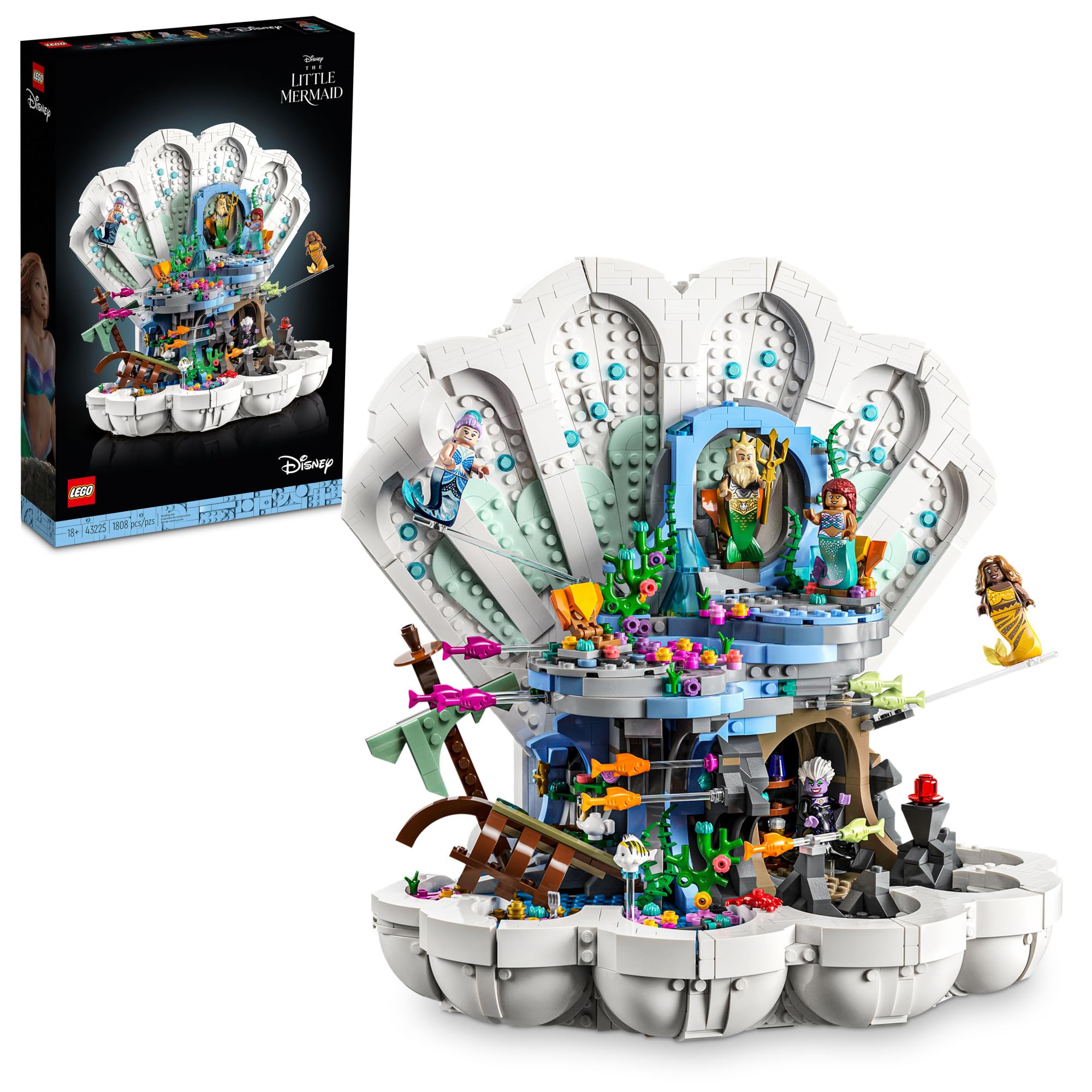 LEGO Disney Princess The Little Mermaid Royal Clamshell 43225 Collectible Adult Building Set, Gift for Princess Movie Fans Ages 18 and Up, Featuring Ariel, Ursula, King Triton, Sebastian and Flounder