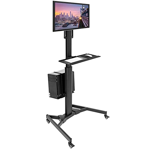 Mount-It! Adjustable Mobile PC Workstation for Single and Dual Monitors, Mobile Standing Computer Cart with Adjustable Keyboard Tray and CPU Holder, Rolling Computer Desk Fits Monitors 13 to 32 Inches