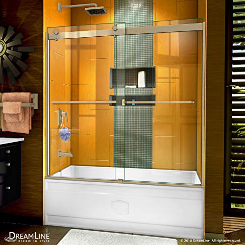 DreamLine Sapphire 56-60 in. W x 60 in. H Semi-Frameless Bypass Tub Door in Brushed Nickel, SHDR-6360602-04