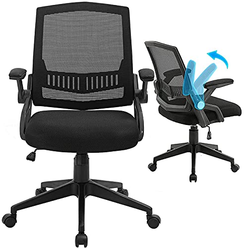 ANACCI Office Chair, Mid-Back Desk Chair with Ergonomic Back Support, Mesh Computer Chair with Thick Cushion and Flip-up Armrests & Rocking Backrest, Hold Up to 300LBS