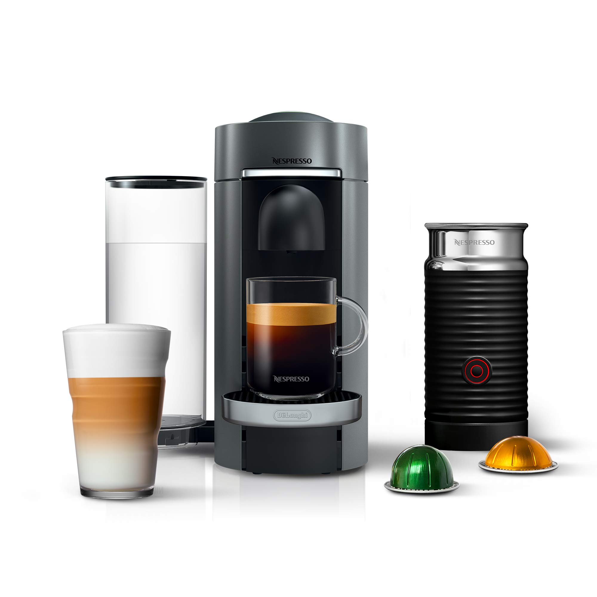 Nespresso VertuoPlus Deluxe Coffee and Espresso Machine by De'Longhi with Milk Frother, Titan,Gray