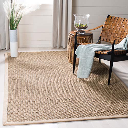 Safavieh Natural Fiber Collection NF114A Basketweave Natural and Beige Summer Seagrass Square Area Rug (10' Square)