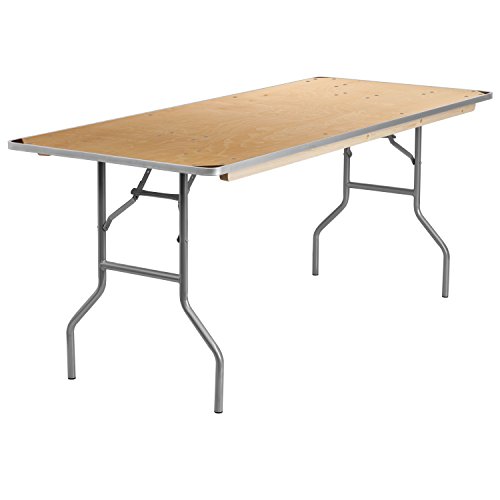 Flash Furniture Rectangular Heavy Duty Birchwood Folding Banquet Table with Metal Edges and Protective Corner Guards