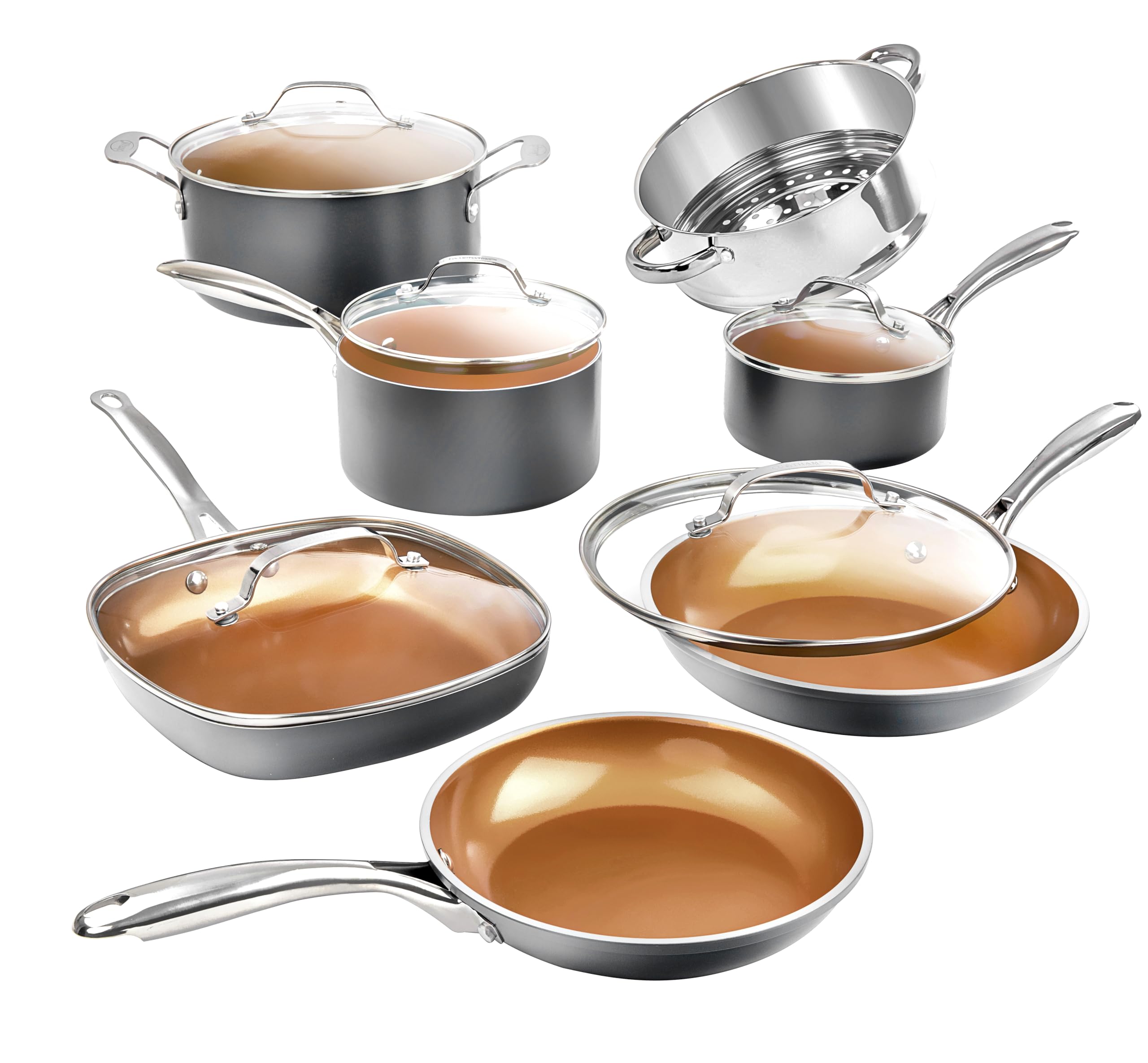 Gotham Steel Pots and Pans Set 12 Piece Cookware Set wi...