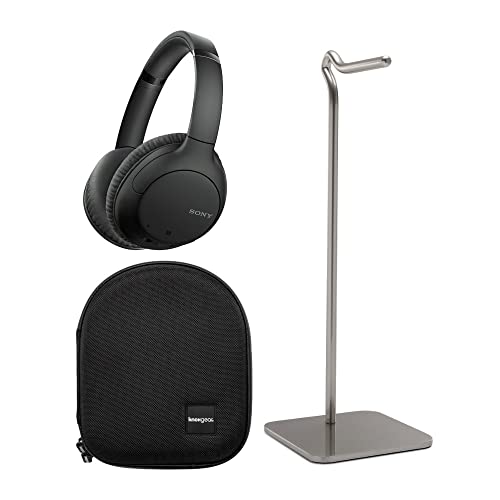 Sony WHCH710N Wireless Bluetooth Noise-Canceling Over-The-Ear Stereo Headphones (Black) Bundle with Protective Headphone Case and Headphone Stand - Dual Microphone, 35 Hours of Playtime - (3 Items)