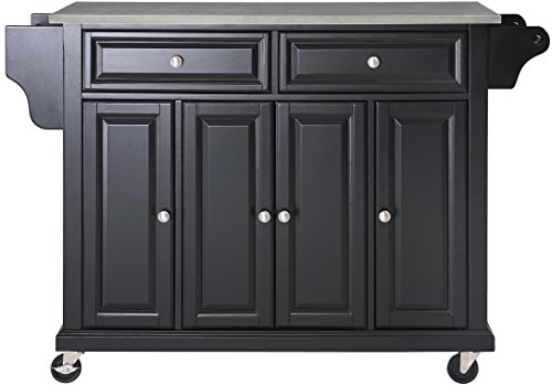 Crosley Furniture Full Size Kitchen Cart with Stainless Steel Top, Black