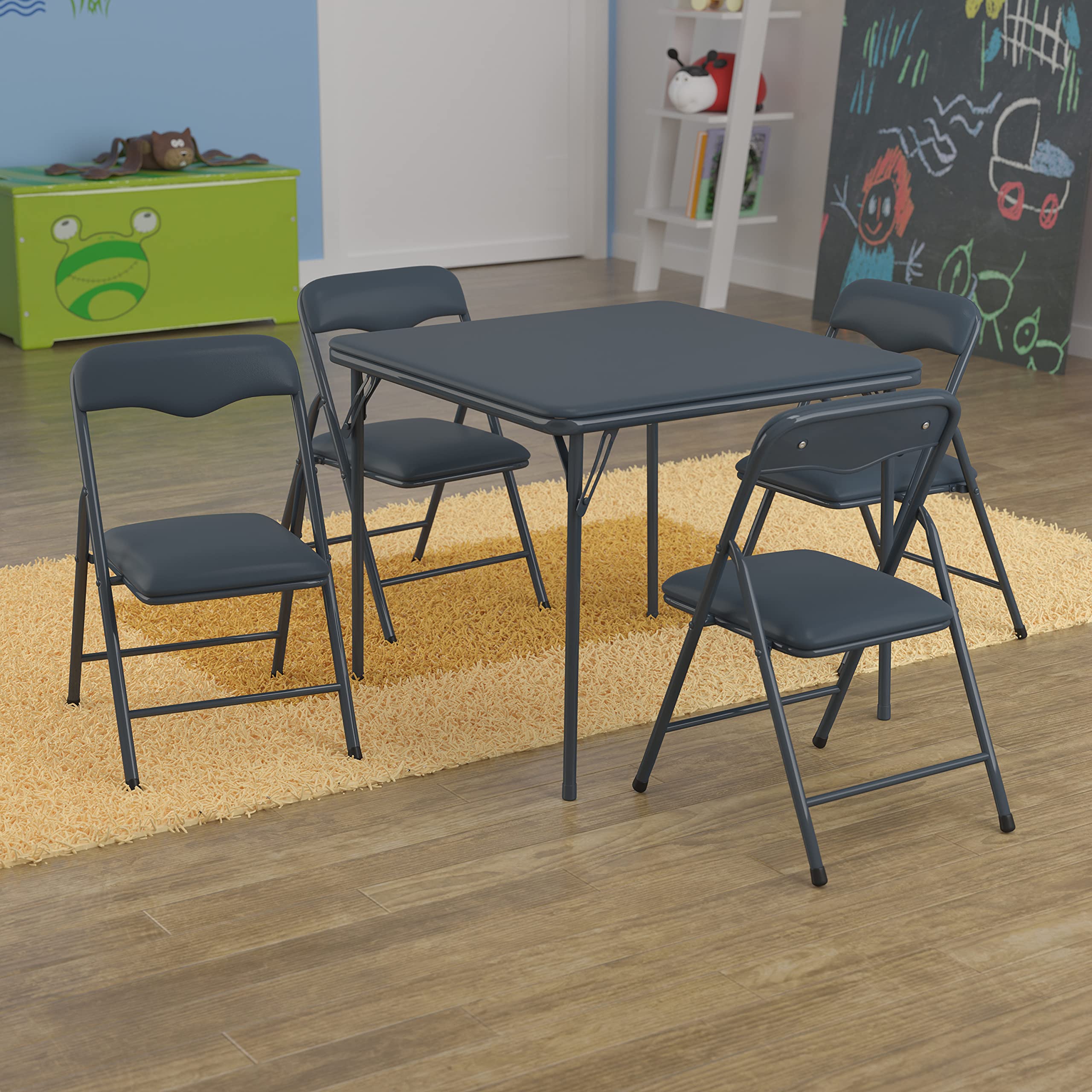 Flash Furniture Kids Navy 5 Piece Folding Table and Chair Set