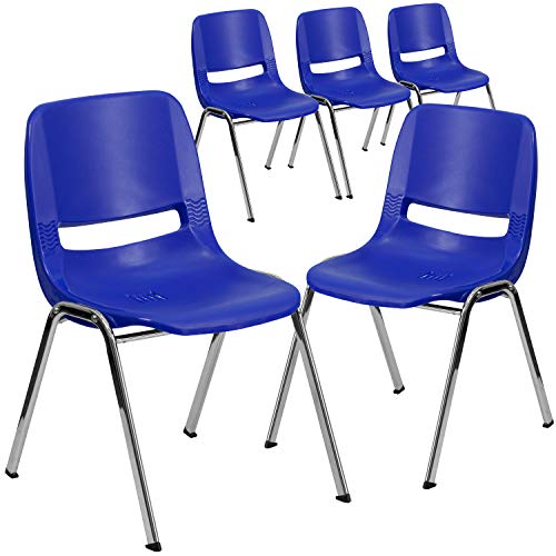 Flash Furniture 5 Pk. HERCULES Series 440 lb. Capacity Navy Ergonomic Shell Stack Chair with Chrome Frame and 12'' Seat Height