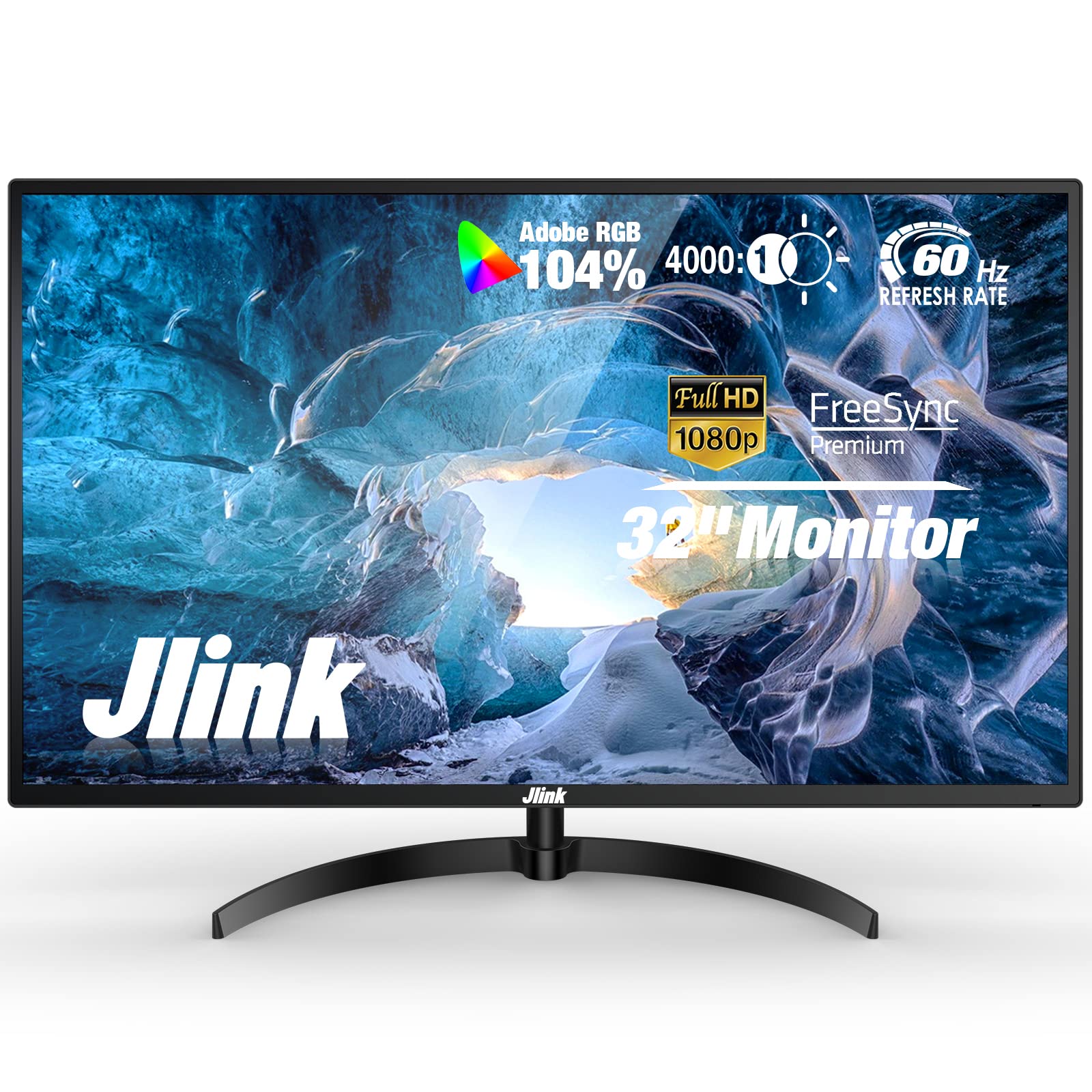 Jlink Computer Monitor -  FHD 32 Inch Monitor, 1920x1080P 60Hz 104% sRGB LCD Display with HDMI VGA 3.5mm Audio, HDR Low Blue Light Anti-Glare Larger VA Screen with Freesync, Tiltable & VESA Mountable