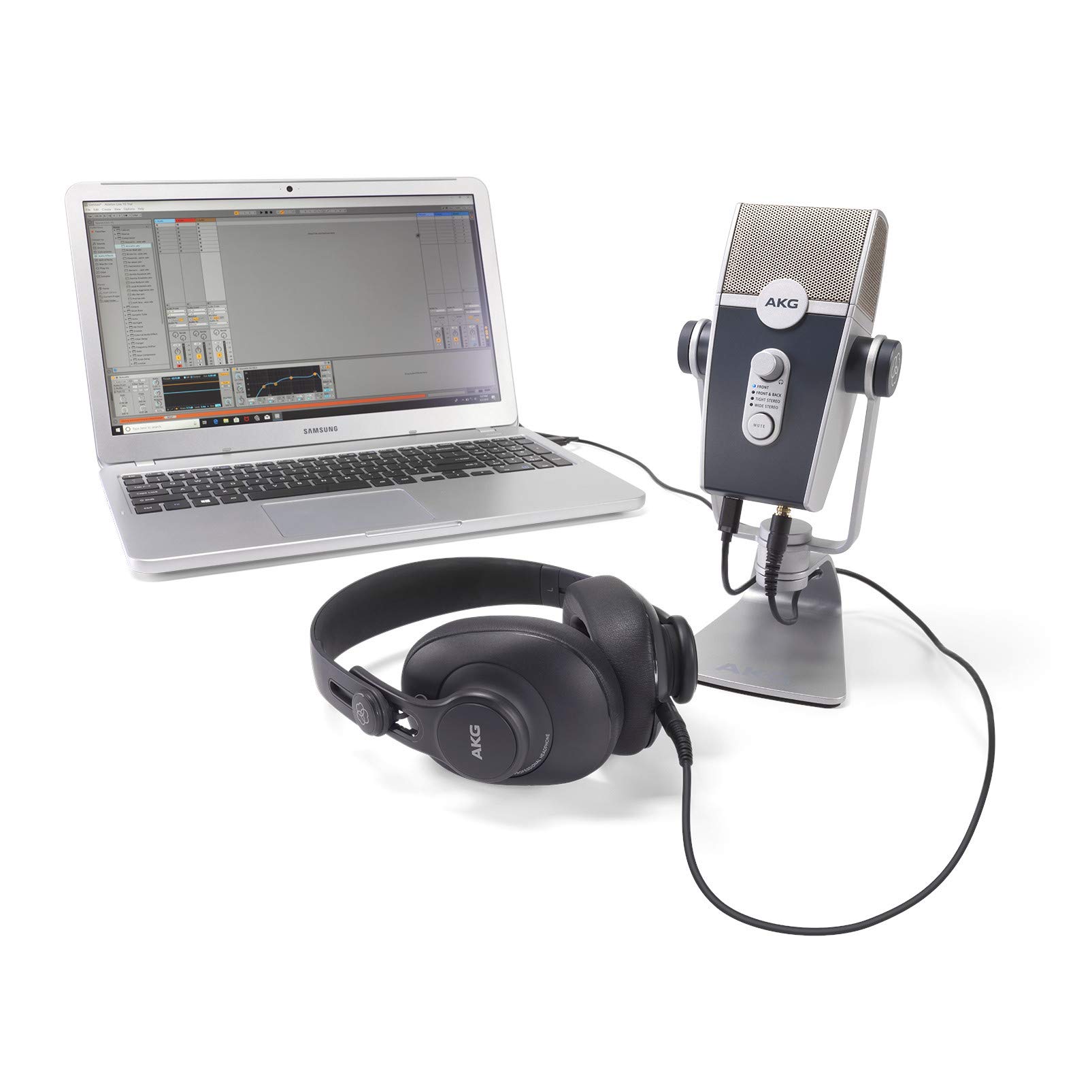 AKG Pro Audio Pro Audio Podcaster Essentials Kit for Streamers, Vloggers, and Gamers-Includes Lyra USB-C Microphone, K371 Headphones, and Ableton Lite Software