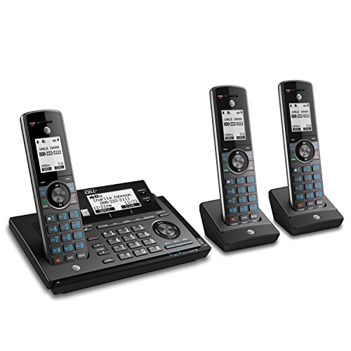 AT&T CLP99387 DECT 6.0 Expandable Cordless Phone with Bluetooth Connect to Cell, Smart Call Blocker and Answering System, Metallic Blue with 3 Handsets