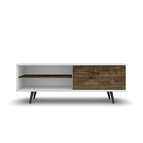 Manhattan Comfort Liberty Collection Mid Century Modern TV Stand With One Cabinet and Two Open Shelves With Splayed Legs, Wood/White