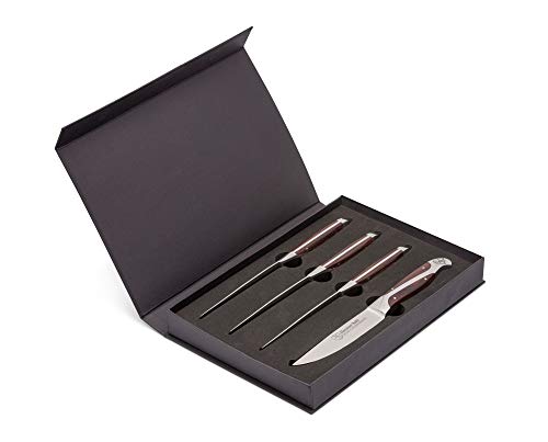 Hammer Stahl Steak Knives Set of 4, 5-Inch - Non Serrated High Carbon German Steel - Robust Quad-Tang Pakkawood Handle - Professional Balanced Cutlery