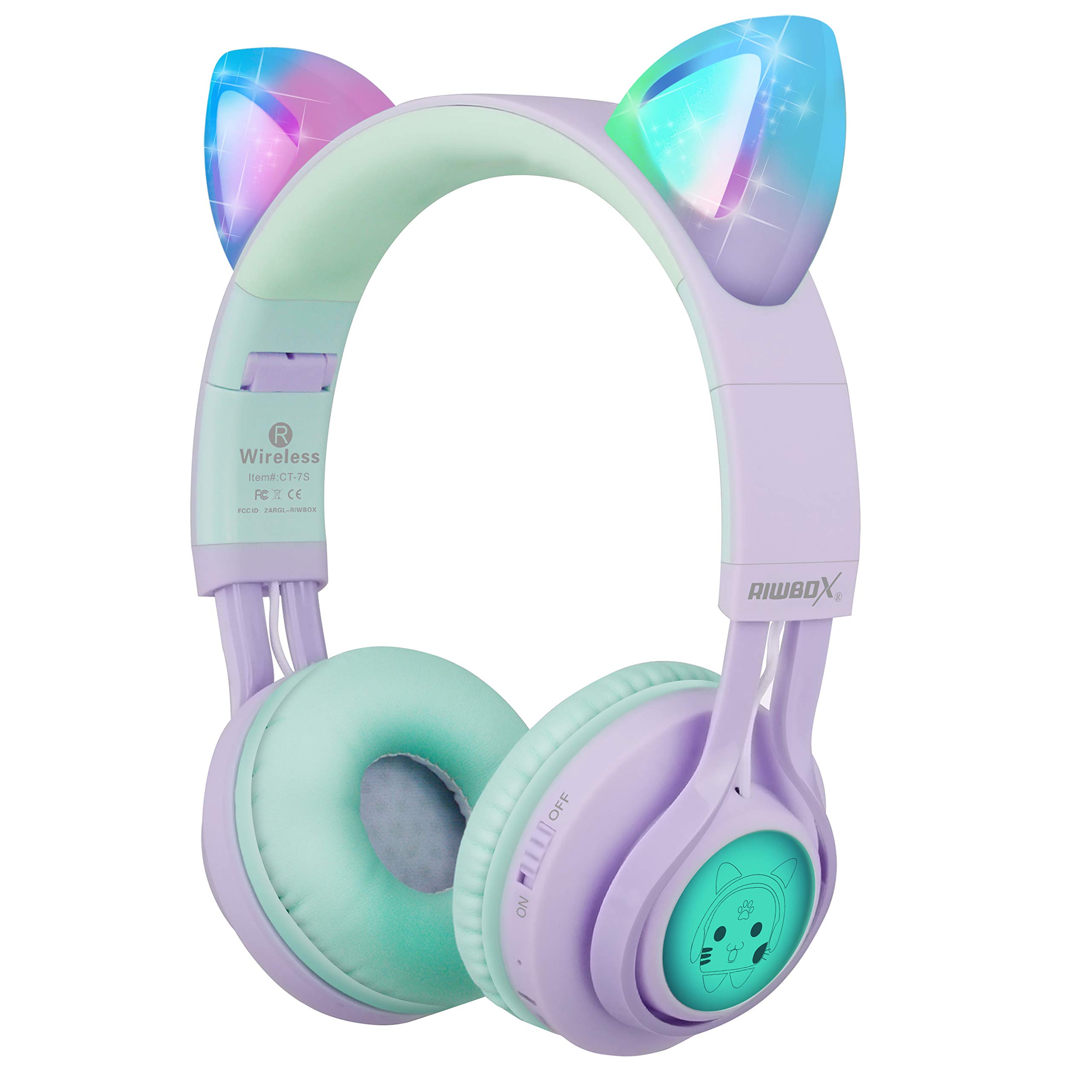 Riwbox Kids Headphones, CT-7S Cat Ear Bluetooth Headpho...