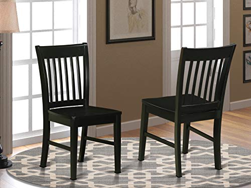 East West Furniture NFC-BLK-W Norfolk kitchen chairs - Wooden Seat and Black Solid wood Structure wooden dining chair set of 2