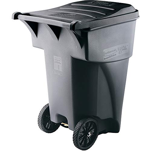 Rubbermaid Commercial Products Rubbermaid Commercial Brute Rollout Heavy-Duty Waste Container, Square, Polyethylene, 95 Gallons, Gray (9W22GY)