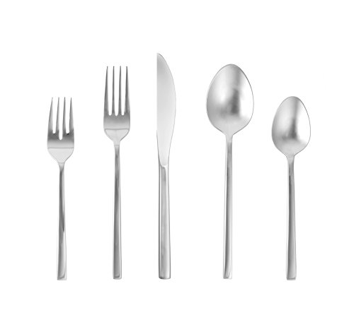 FORTESSA Arezzo 18/10 Stainless Steel Flatware, 20 Piece Place Setting, Service for 4, Brushed Stainless Steel - 5PPS-165BR-20PC