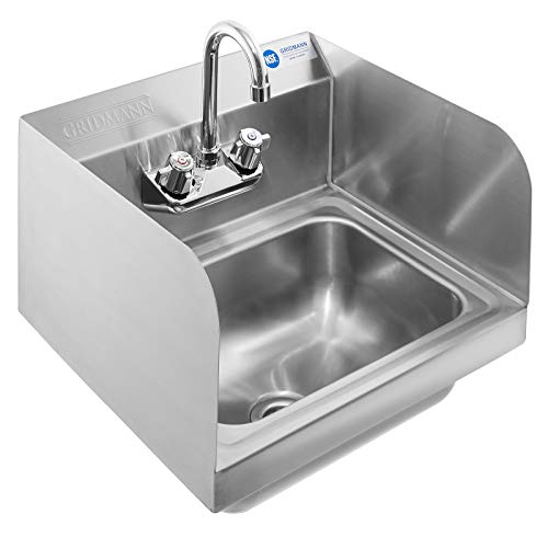 Gridmann Commercial NSF Stainless Steel Sink with Faucet & Sidesplashes - Wall Mount Hand Washing Basin