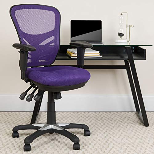 Flash Furniture Mid-Back Purple Mesh Multifunction Executive Swivel Ergonomic Office Chair with Adjustable Arms