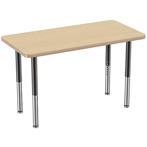 Factory Direct Partners FDP Mobile Rectangle Activity School and Office Table (24 x 48 inch), Super Legs with Glides and Casters, Adjustable Height 19-30 inches - Maple Top and Maple Edge
