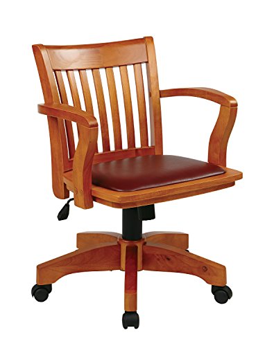 OSP Home Furnishings Deluxe Wood Bankers Desk Chair with Brown Vinyl Padded Seat, Fruit Wood
