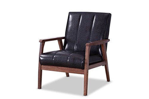 Baxton Studio Baxton Furniture Studios Nikko Mid-Century Modern Scandinavian Style Faux Leather Wooden Lounge Chair