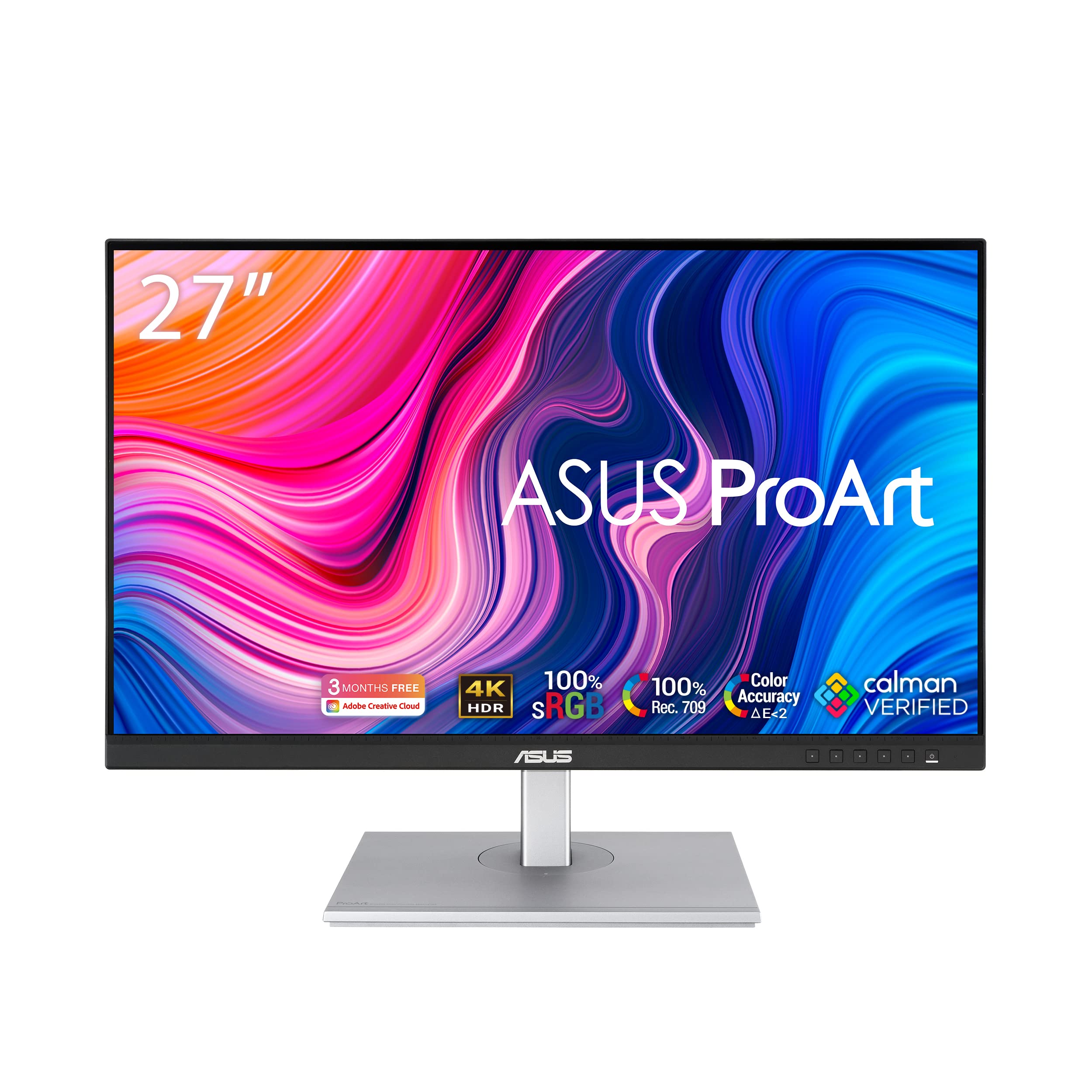 Asus ProArt Display PA279CV 27” 4K HDR UHD (3840 x 2160) Monitor, IPS, 100% sRGB/Rec. 709, ΔE < 2, USB-C DisplayPort HDMI USB hub, Calman Verified