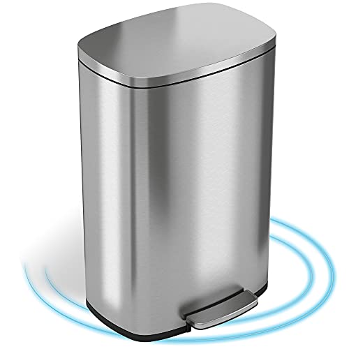 iTouchless SoftStep Stainless Steel Step Trash Can with Odor Control System, 50 Liter Pedal Garbage Bin for Kitchen, Office, Home