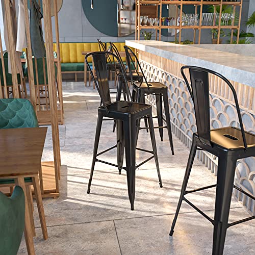 Flash Furniture Commercial Grade 4 Pack 30" High Black Metal Indoor-Outdoor Barstool with Removable Back