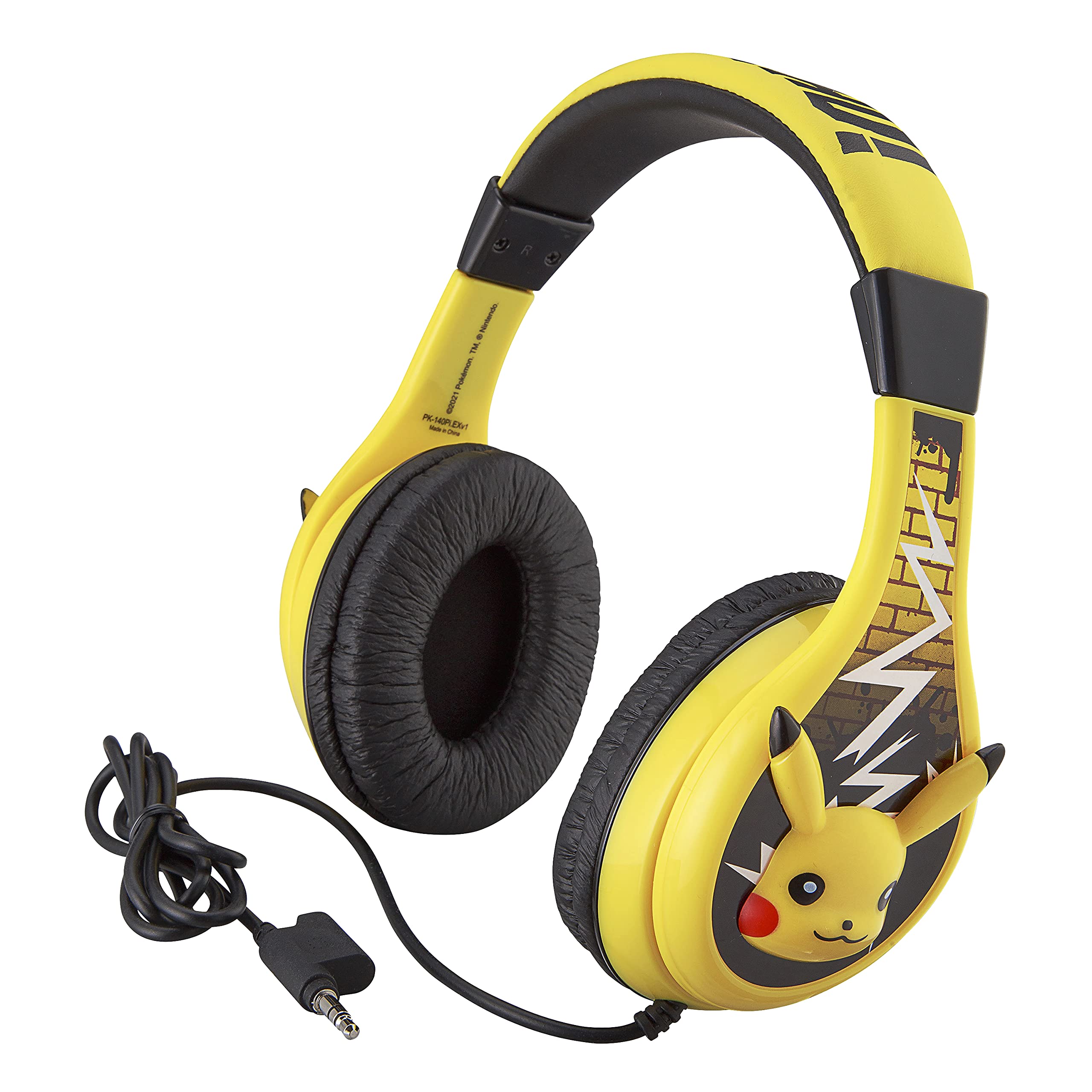 eKids Pokemon Pikachu Kids Headphones, Adjustable Headband, Stereo Sound, 3.5Mm Jack, Wired Headphones for Kids, Tangle-Free, Volume Control, Children's Headphones On Ear for School Home, Travel