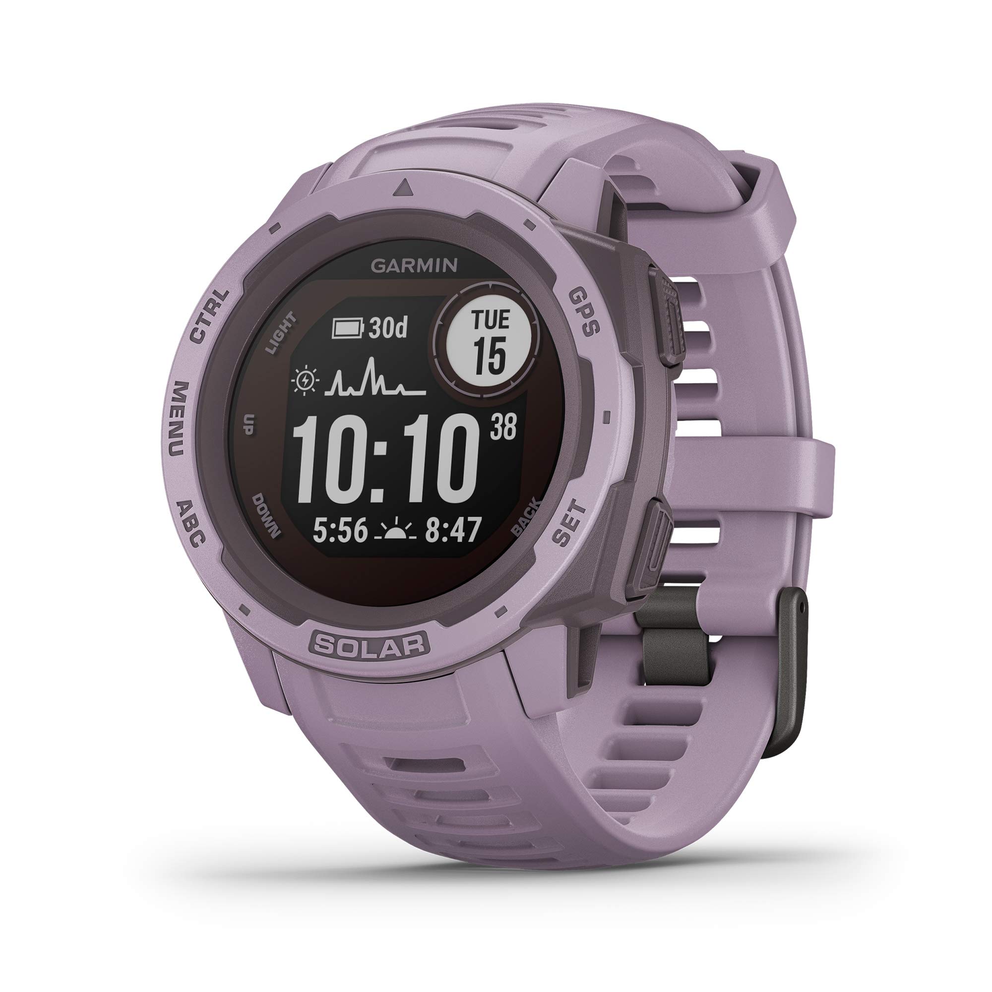 Garmin Instinct Solar, Rugged Outdoor Smartwatch with Solar Charging Capabilities, Built-in Sports Apps and Health Monitoring, Orchid Purple