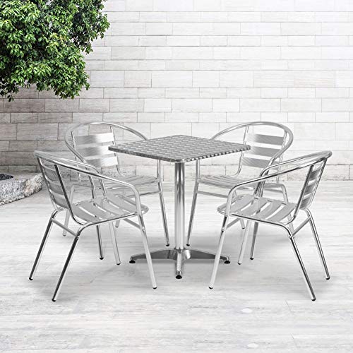 Flash Furniture Square Aluminum Indoor Outdoor Table with 4 Slat Back Chairs