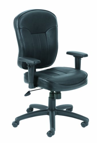 Boss Office Products Boss Leather Adjustable Task Chair with Adjustable Arms, Black