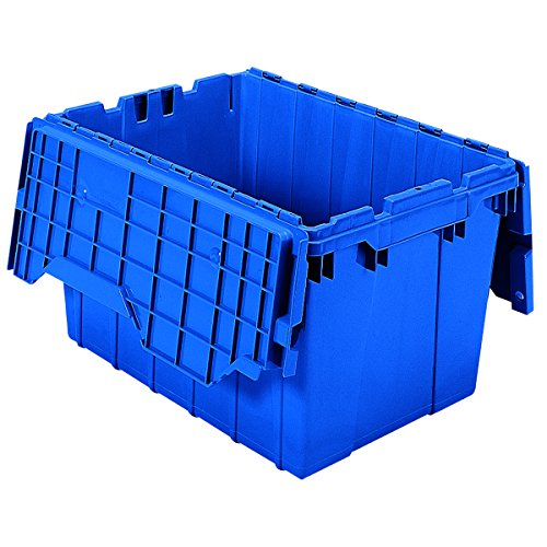 Akro-Mils 39120 Industrial Plastic Storage Tote with Hinged Attached Lid, (21-Inch L by 15-Inch W by 12-Inch H), Blue, (6-Pack)