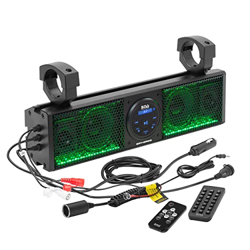  BOSS Audio Systems Systems BRT18RGB ATV UTV Sound Bar System - 18 Inches Wide, IPX5 Rated Weatherproof, Bluetooth Audio, Amplified, 4 inch Speakers, 1 Inch Tweeters, USB Port, RGB Multicolor Illumination...